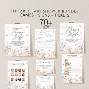 Butterfly Baby Shower Games Bundle, Butterfly Games printable, Girl Baby Shower Games template, Wildflower Butterflies baby shower signs