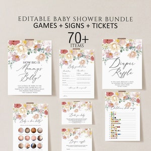 Editable Baby in Bloom Baby Shower Game Bundle, Spring Flowers Baby Shower Game Pack, Wildflower Baby Shower Games, Floral baby shower signs
