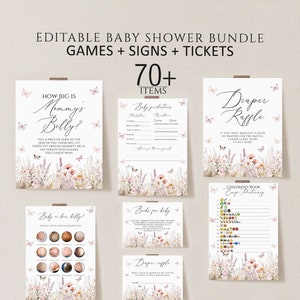 Butterfly Baby Shower Games Bundle, Butterfly Games printable, Girl Baby Shower Games Bundle, Wildflowers and Butterflies baby shower signs