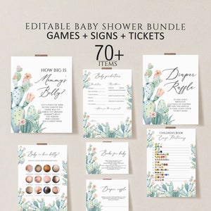 Editable Cactus Baby Shower Game Bundle, Succulent Baby Shower Games, Mexican Boho Fiesta Baby Game Pack, Cactus Shower Activities Download