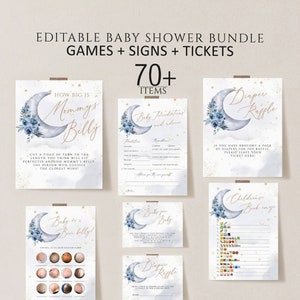 Over the Moon Baby Shower Games, Printable,Blue Moon and Stars Baby Shower Game Bundle, Twinkle Twinkle Little Star Baby Shower Games Bundle