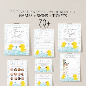 Rubber Duck Baby Shower Games Bundle, Editable Rubber Ducky Baby Shower Games Printable, Word Scramble, Baby Predictions, Price is Right