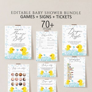 Rubber Duck Baby Shower Games Bundle, Editable Rubber Ducky Baby Shower Games Printable, Word Scramble, Baby Predictions, Price is Right