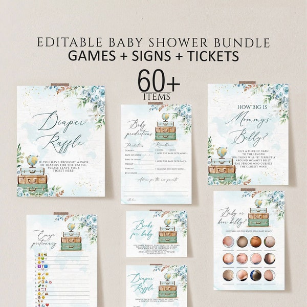 Travel Baby Shower Games Printable, Editable Baby Shower Games Bundle, Baby Shower Games, adventure awaits boy baby shower games Download