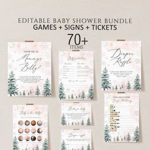 Pink Baby shower games, Winter baby shower games bundle, Winter wonderland baby shower games, baby shower signs, Snowflake Baby Shower