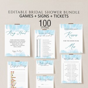 Blue Swash Bridal Shower Games, Printable Bridal Shower Games, Minimalist Wedding Shower Games, Editable Bridal Party Games, Bride groom set