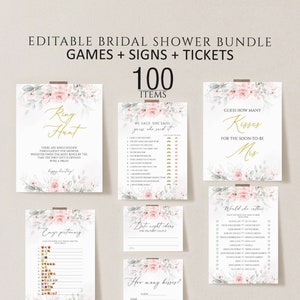 Floral Bridal Shower Games, Printable Bridal Shower Games, Dusty Pink Floral Wedding Shower Games, Editable Bridal Party Games, Bride Groom