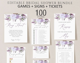 Lavender bridal shower games bundle, Bridal Shower Games, Printable Bridal Shower Games, Minimalist Wedding Shower Games, Editable Games