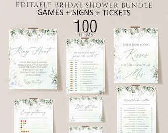 Greenery bridal shower games, Bridal Shower Games, Printable Bridal Shower Games, Minimalist Wedding Shower Games, Editable Bridal Games