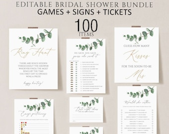 Bridal Shower Games, Printable Bridal Shower Games, Greenery bridal shower games bundle,  Minimalist Wedding Games, Editable Bridal Games