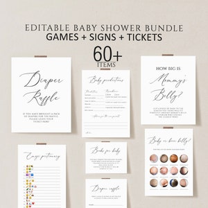 Modern Baby Shower Games Bundle, Minimalist baby shower games, editable baby shower games, printable baby shower games download, plain white