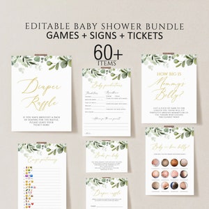 Greenery Baby Shower Games Bundle, Editable Printable Games (Digital Download)