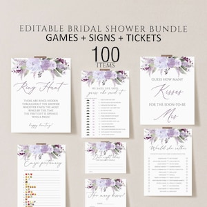 Lavender bridal shower games bundle, Bridal Shower Games, Printable Bridal Shower Games, Minimalist Wedding Shower Games, Editable Games