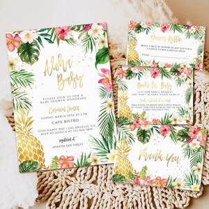 Hawaiian Pineapple Baby Shower Invitation, Editable Luau Party Invite Template, Tropical Summer Baby Sprinkle, Aloha, Instant Download