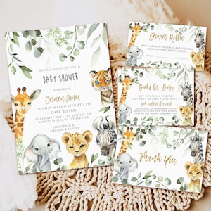 Safari Baby Shower Invitation, Wild One is on the Way Baby Shower Invite, Safari Animals Baby Shower Invitation template, Jungle baby invite