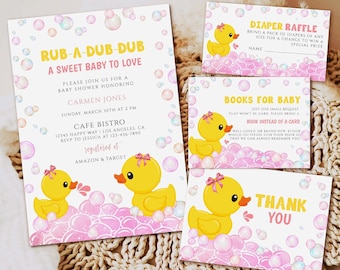 Pink Rubber Duck Baby Shower Invitation Set (Digital Download)