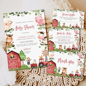 Editable Farm Baby Shower Invitation, Barn Animals Baby Shower Invite Download, Ranch Boy Baby Shower, Red Barnyard Animals shower template