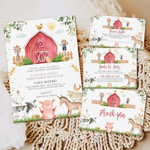 Farm Baby Shower Invitation, Editable Red Farm Animals Baby shower Invite, Gender Neutral baby shower Invitation template Instant download