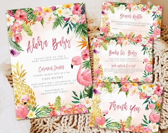 Girl Aloha Baby Shower Invitation, Luau, Pink Hibiscus (Printable Invite)