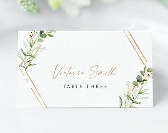 Eucalyptus Wedding Place Card Template, Editable Folded or Flat (Digital Download)