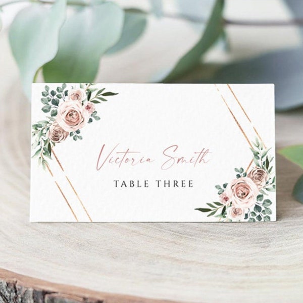 Minimal Wedding Place Cards Template Editable Place Card Dusty pink floral Place Card Editable Wedding Cards Wedding table name Card