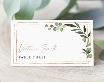 Greenery Wedding Place Card Template, Editable Printable (Digital Download)