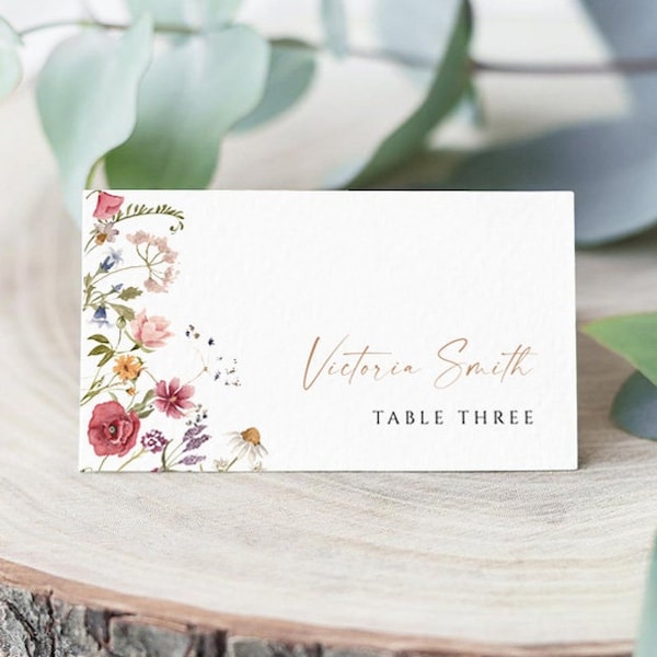 Minimal Wedding Place Cards Template Editable Place Card wildflower Place Card Editable Wedding Cards Editable Wedding table name Card