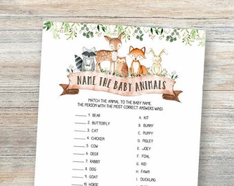 Woodland Baby Shower Games, Name The Baby Animals Game, Woodland Forest Animal Game Quiz, Name the Animals Printable Instant Download byh965