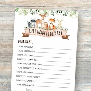 Wishes for Baby Baby Shower Activity Woodland Baby Shower Well Wishes for Baby Cards, Printable Baby Shower Games Instant Download byh118