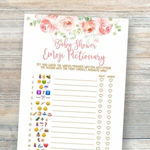 Baby Shower Emoji Pictionary, Baby Emoji Pictionary Baby Shower Game, Floral Baby Shower Games, Girl Baby Shower, Baby Emoji Game byh340