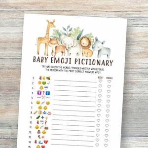 Baby Shower Emoji Pictionary, Safari Baby Shower Games, Instant Download Baby Shower Game, Baby Emoji, Jungle Shower Games Printable byh124