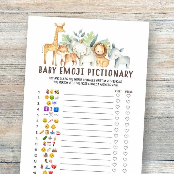 Safari Baby Shower Emoji Pictionary Game (Instant Download)