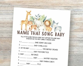 Name That Baby Tune Name The Baby Song Safari Baby Shower Games Printable Guess the Baby Tune Baby Shower Activity Jungle Baby Song byh139