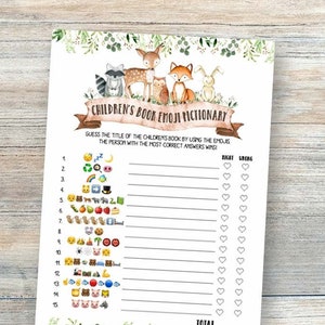 Woodland Baby Shower Games Printable, Children&#39;s Emoji Pictionary Baby Shower Game Instant Download Baby Shower Emoji Childrens Game byh114