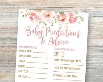 Floral Baby Prediction Cards, Girl Baby Shower Game (Instant Download)