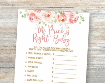 Girl Baby Shower Games Printable, Floral Baby Shower Games, Instant Download Baby Shower Game, The Price is Right, Guess the Price byh644