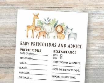 Safari Baby Shower Prediction Cards, Jungle Theme (Digital Download)