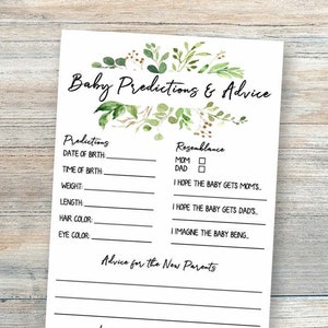 Groene babyshowerspellen afdrukbaar, babyvoorspellingskaarten Advies voor nieuwe ouders Genderneutraal Instant Download Babyvoorspellingsspel byh190