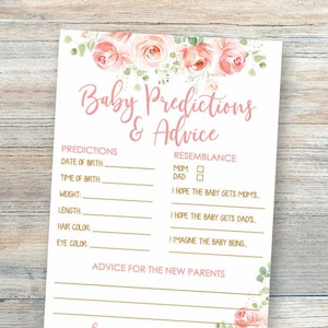 Florale Baby-Vorhersagekarten, Baby-Vorhersage-Vorlage, Mädchen-Baby-Dusche-Vorhersagen, druckbare Baby-Dusche-Spiele Sofortiger Download byh339