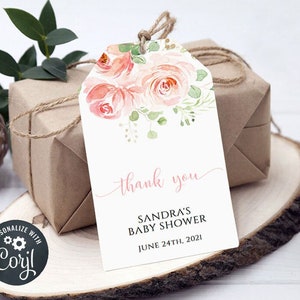 Baby Shower Tags, Floral Baby Shower Favor Tags, Baby Shower Thank You Tags, Green Baby Shower Gift Tag, Girl, Thank You Favor Tag, yv83