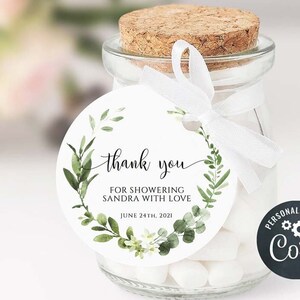 Etiquetas de regalo para baby shower con plantas verdes editables, etiquetas de agradecimiento tropicales, etiquetas verdes para baby shower, plantilla de etiquetas de regalo, etiqueta de regalo imprimible, yv195