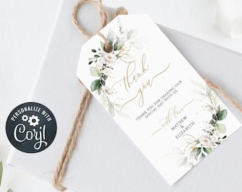 Greenery Wedding Thank You Tag Template, Printable Favor Tags (Digital)