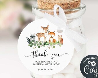Woodland Animals Baby Shower Favor Tags, Printable Thank You Tags (Digital Download)