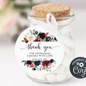 Floral Baby Shower Favor Tags Editable, Burgundy Thank You Tags, Marsala Baby Shower Tags, Gift Tags Template, Printable Favor Tag