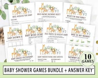 Safari Baby Shower Spiele Bundle, Dschungeltiere (Digitaler Download)