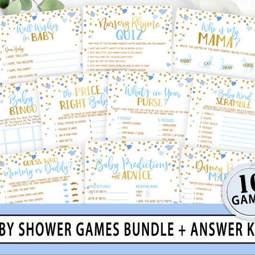 Blue Boy Baby Shower Games Bundle Pack Instant Download Etsy