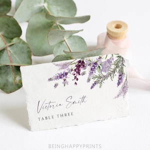 Moderne Hochzeit Tischkarten Vorlage, Elegante Hochzeit Namenskarten, Lavendel Hochzeit Tischkarten druckbare, bearbeitbare Minimal Name Karte Download