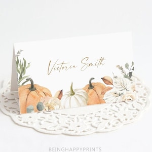 Thanksgiving Name Cards Template, Autumn Place Card, Fall Bridal Shower Place Cards, Thanksgiving Place Setting Cards, Fall Place Card h7