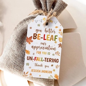 Fall Gift Tag, Fall Appreciation Favor Tags, School Pta Pto, Thanksgiving Employee Company Staff Teacher, Nurse, Instant Download Editable p