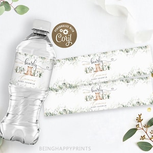 Étiquettes de bouteille d'eau d'ours en peluche Woodland Bear Baby Shower Bottle Label Baby Bear Birthday Party Gender Neutral Water Bottle Label imprimable
